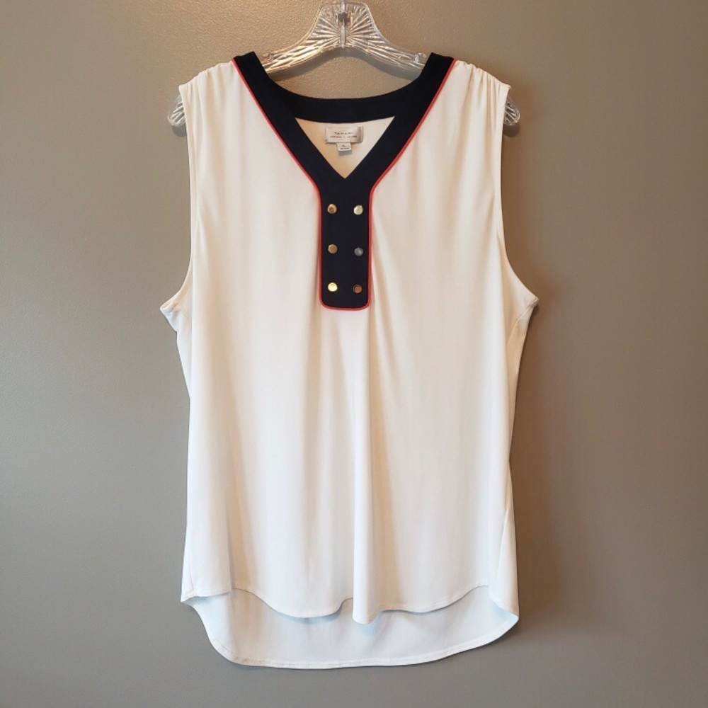 Tahari Sleeveless Gold Button White Top Sz XL